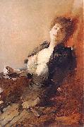 Franciszek zmurko Portrait of a woman with a fan and a cigarette. oil painting on canvas